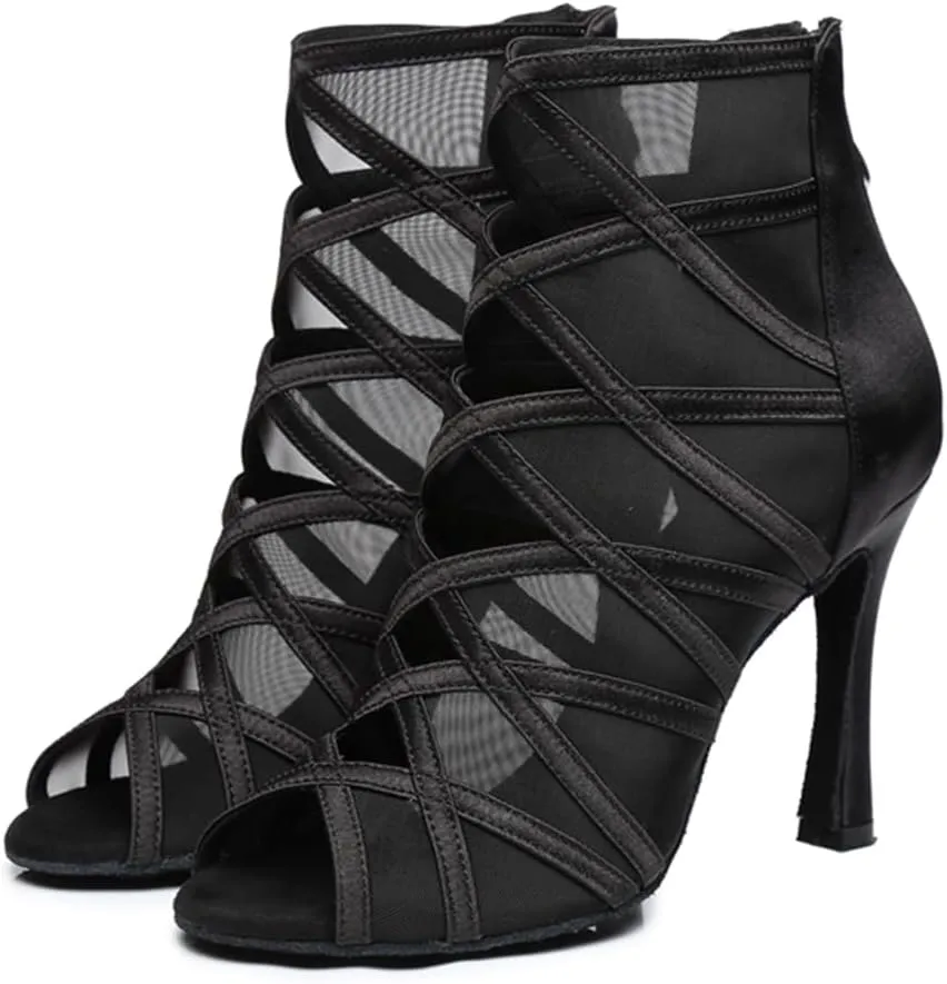 Women's Stylish Open Toe Latin Dance Boots Ballroom Tango Party Wedding Performance Practice Dance Shoes