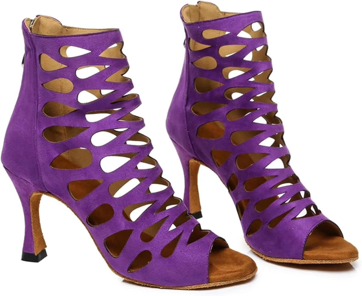 Women's Stylish Open Toe Latin Dance Boots Ballroom Tango Party Wedding Performance Practice Dance Shoes