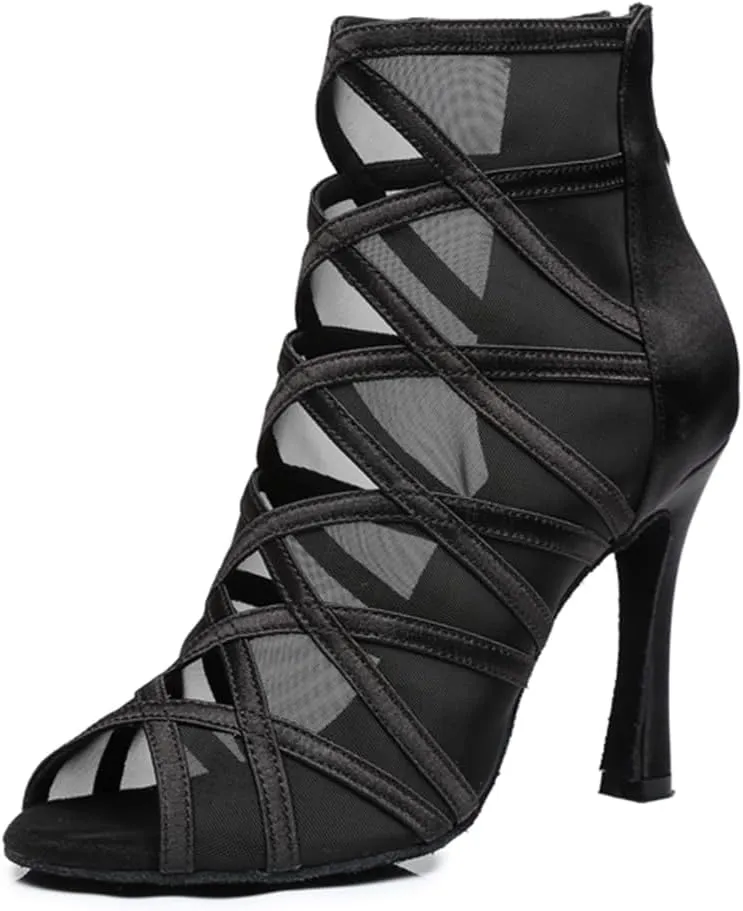 Women's Stylish Open Toe Latin Dance Boots Ballroom Tango Party Wedding Performance Practice Dance Shoes