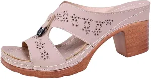 Women's Summer Fashion Sandals Mid Heel Open Toe Comfortable Casual Beach Walking Shoes Ladies Stylish Slip On
