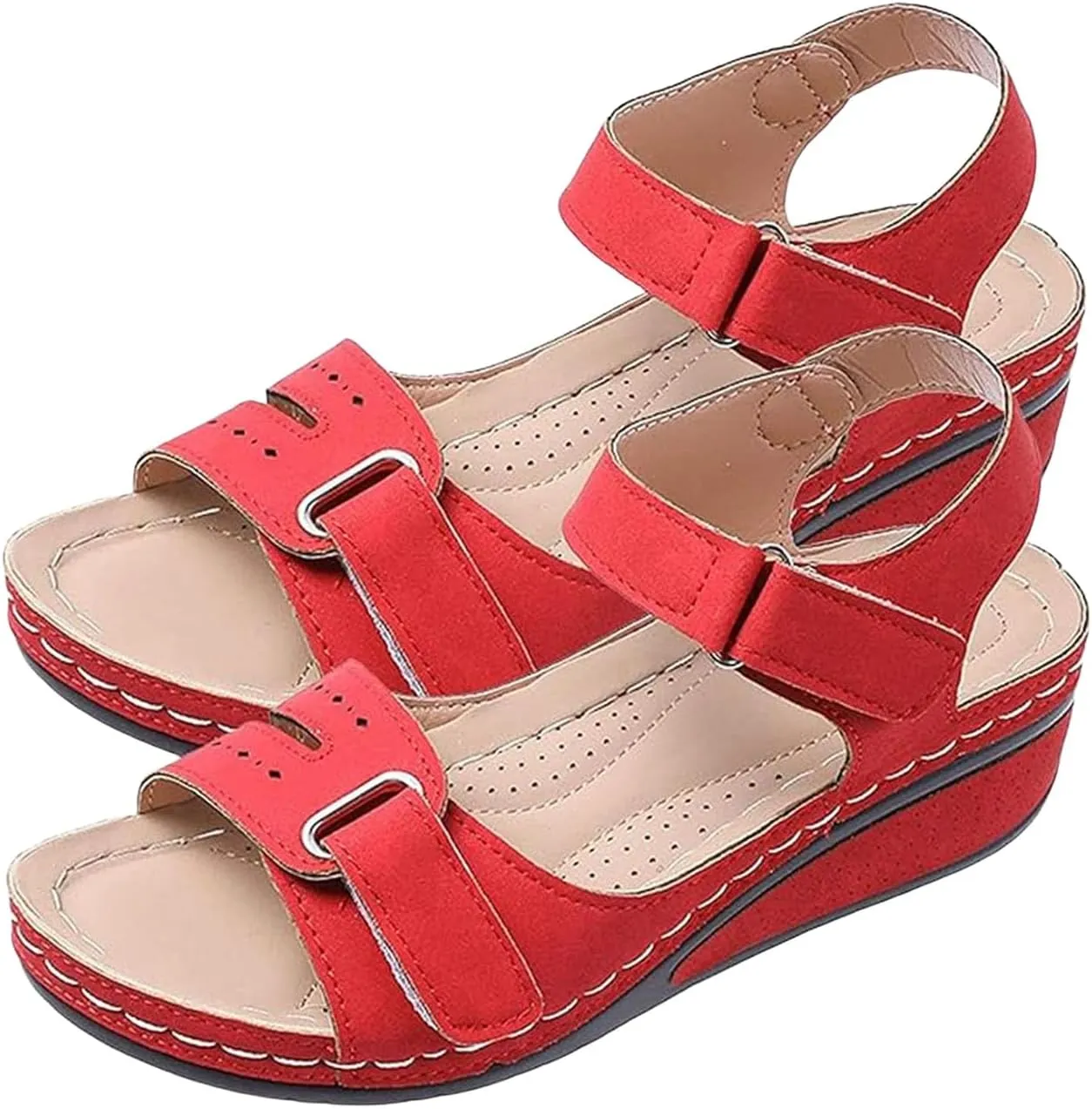 Womens Summer Sandals with Arch Support Comfort Wear Orthowear Shoes Wide Width Open Toe Flats Orthopedic Shoes Lightweight Breathable Roman Style Sandals for Vacation Beach Walking Casual Shoe