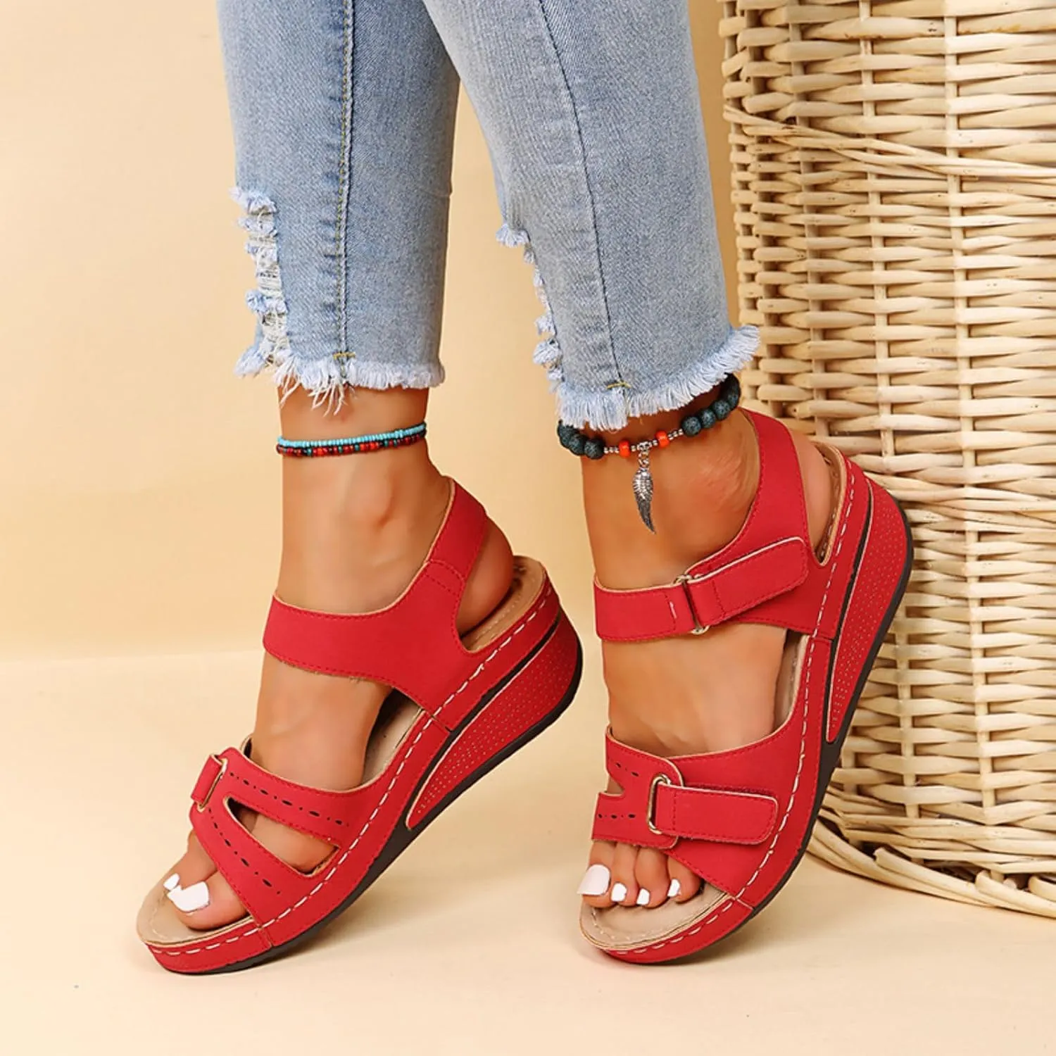 Womens Summer Sandals with Arch Support Comfort Wear Orthowear Shoes Wide Width Open Toe Flats Orthopedic Shoes Lightweight Breathable Roman Style Sandals for Vacation Beach Walking Casual Shoe