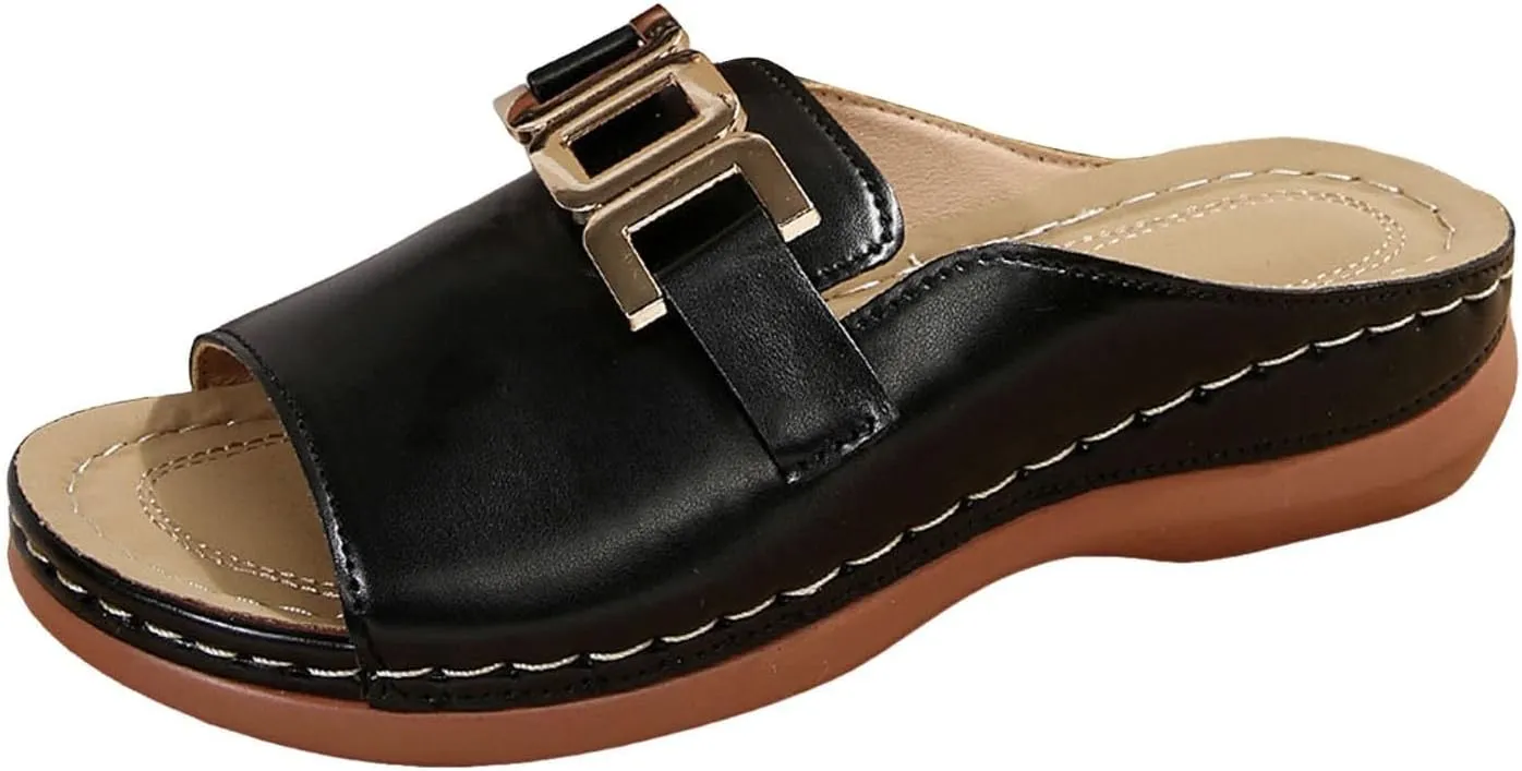 Womens Wedge Sandals Open Toe Orthopedic Elegant Versatile Bohemian Comfortable Walking Slip on Arch Support Trendy Casual Travel Shoes Dress Sandals