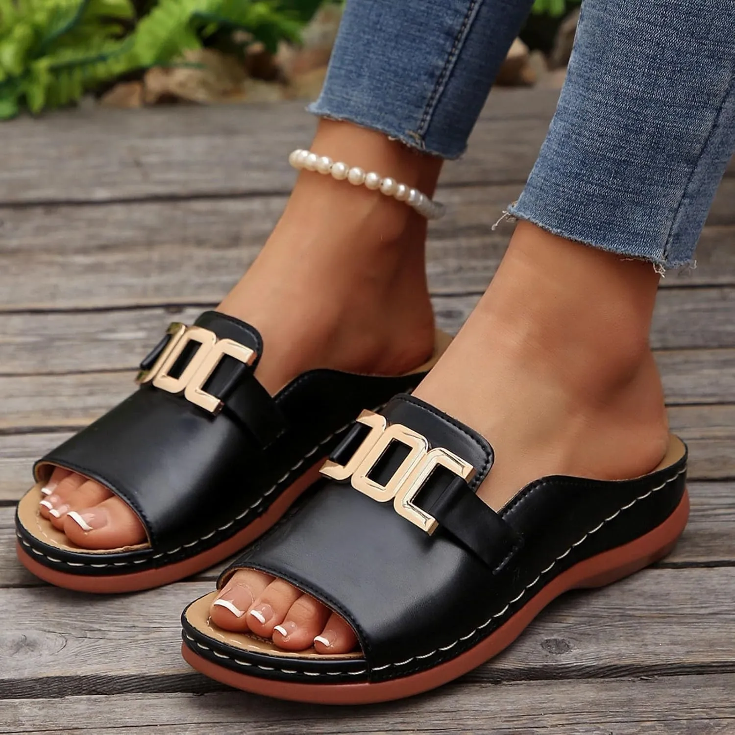 Womens Wedge Sandals Open Toe Orthopedic Elegant Versatile Bohemian Comfortable Walking Slip on Arch Support Trendy Casual Travel Shoes Dress Sandals