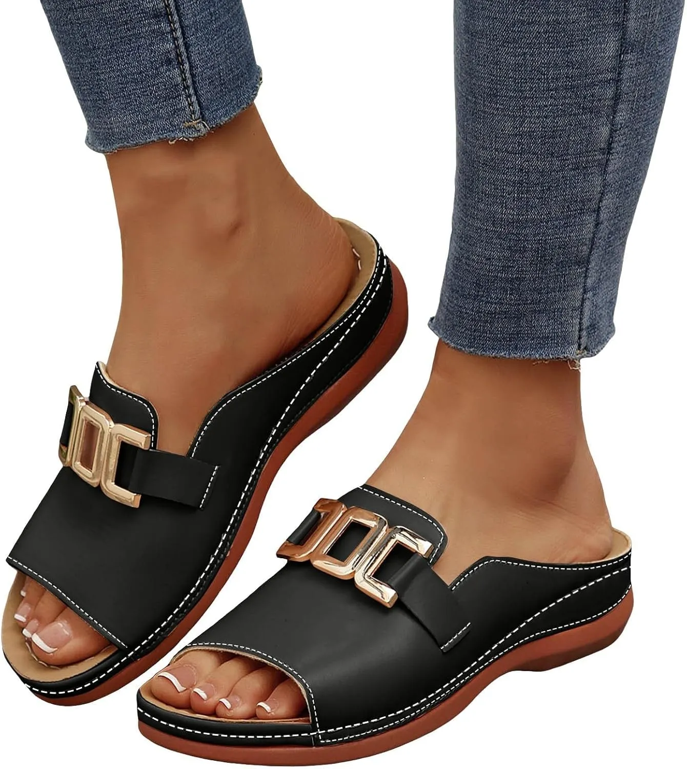 Womens Wedge Sandals Open Toe Orthopedic Elegant Versatile Bohemian Comfortable Walking Slip on Arch Support Trendy Casual Travel Shoes Dress Sandals