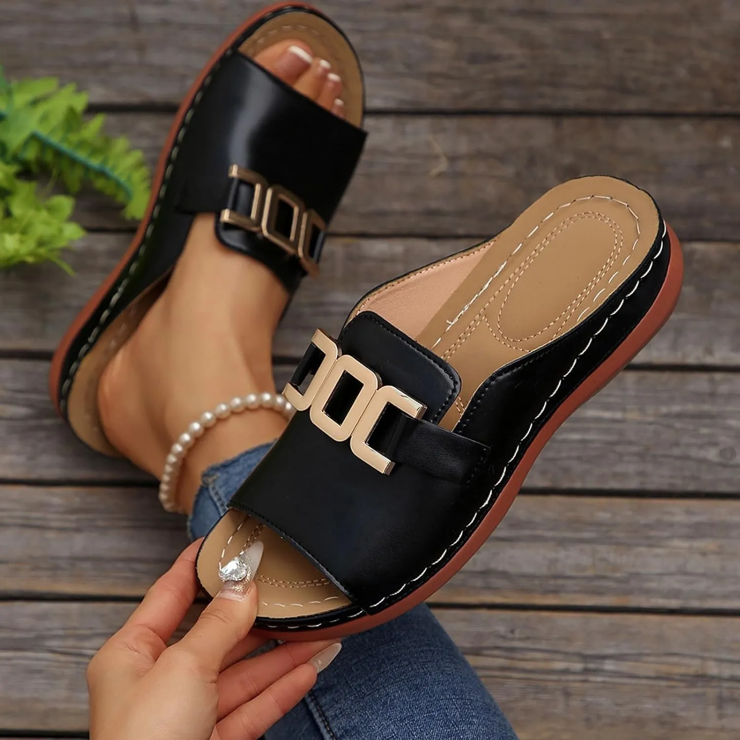 Womens Wedge Sandals Open Toe Orthopedic Elegant Versatile Bohemian Comfortable Walking Slip on Arch Support Trendy Casual Travel Shoes Dress Sandals