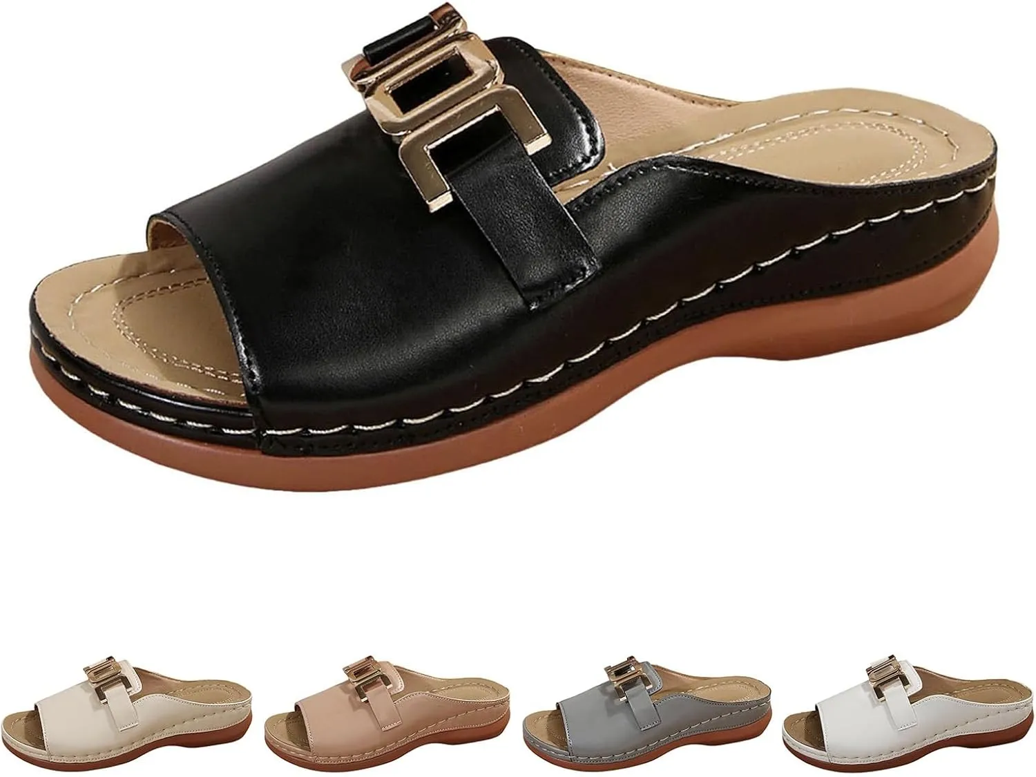 Womens Wedge Sandals Open Toe Orthopedic Elegant Versatile Bohemian Comfortable Walking Slip on Arch Support Trendy Casual Travel Shoes Dress Sandals