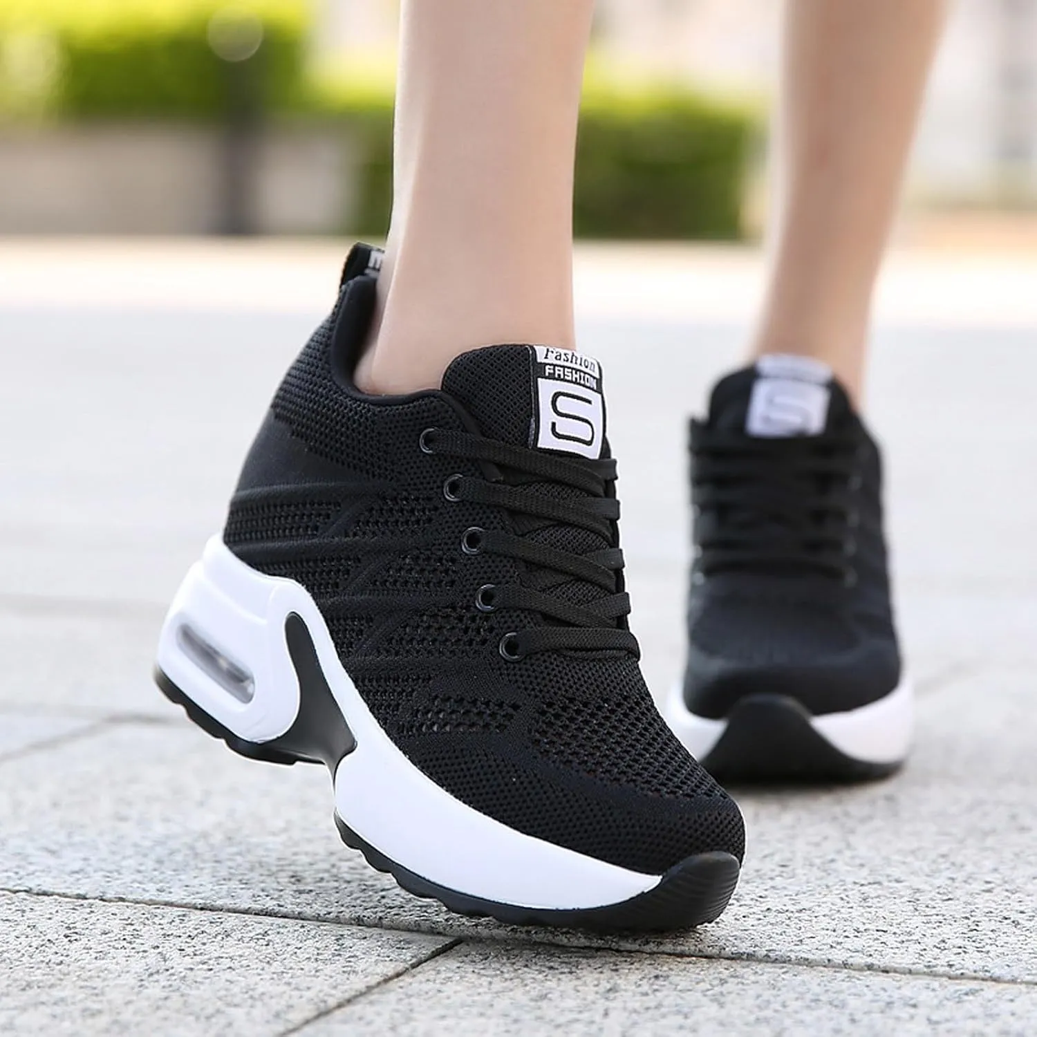 Womens Wedge Walking Shoes Slip on Dressy Knitted Non Slip Arch Support Running Shoes Breathable Mesh Sports Workout Tennis Shoes Lightweight Fashion Sneakers