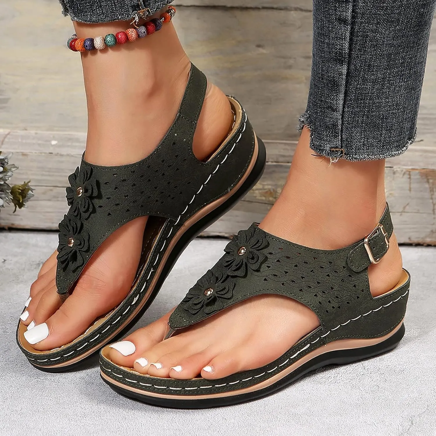 Womens with Arch Support Walking Sandals Orthopedic Recovery Slides Comfortable Adjustable Straps Thick Cushion Summer Beach Casual Outdoor Footwear