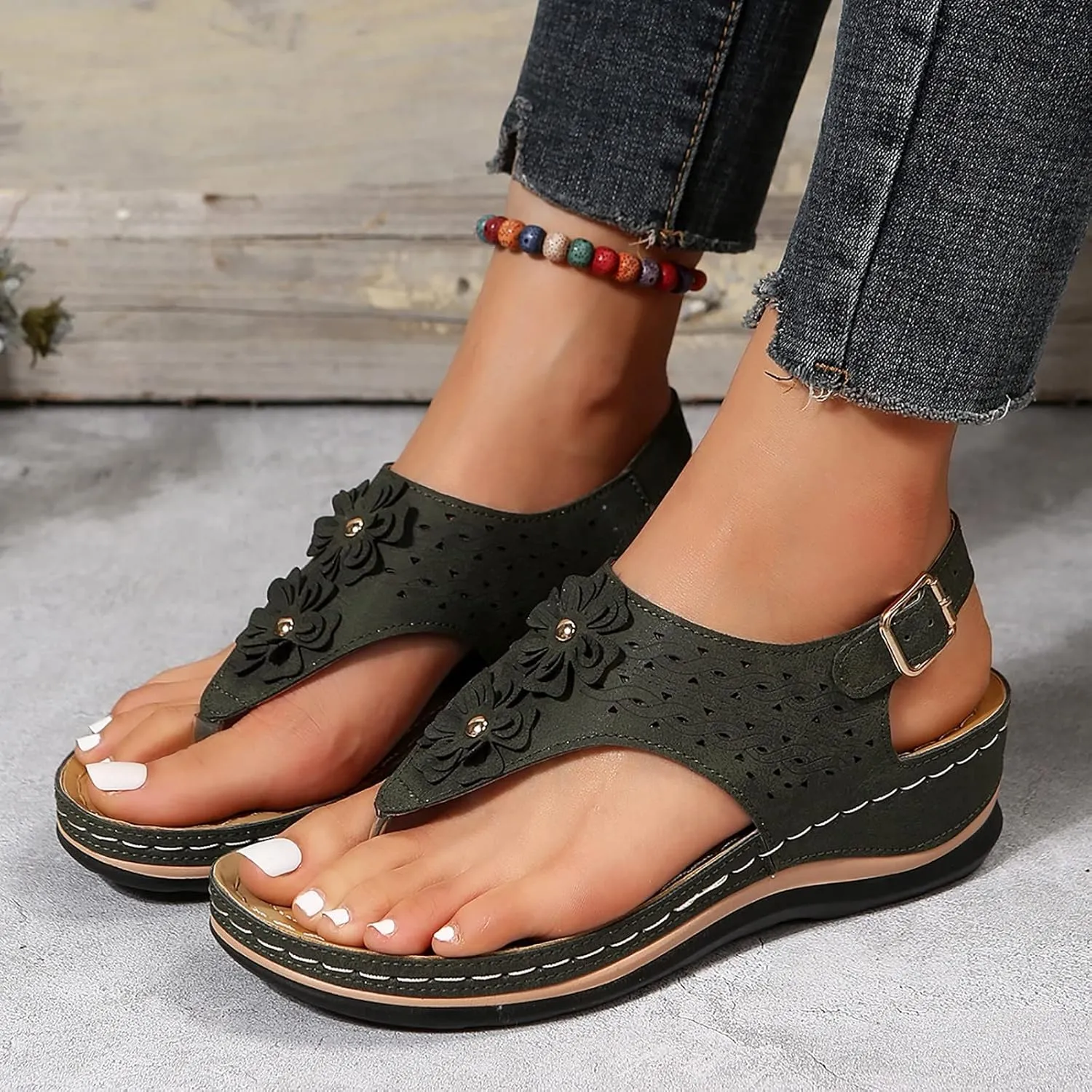 Womens with Arch Support Walking Sandals Orthopedic Recovery Slides Comfortable Adjustable Straps Thick Cushion Summer Beach Casual Outdoor Footwear