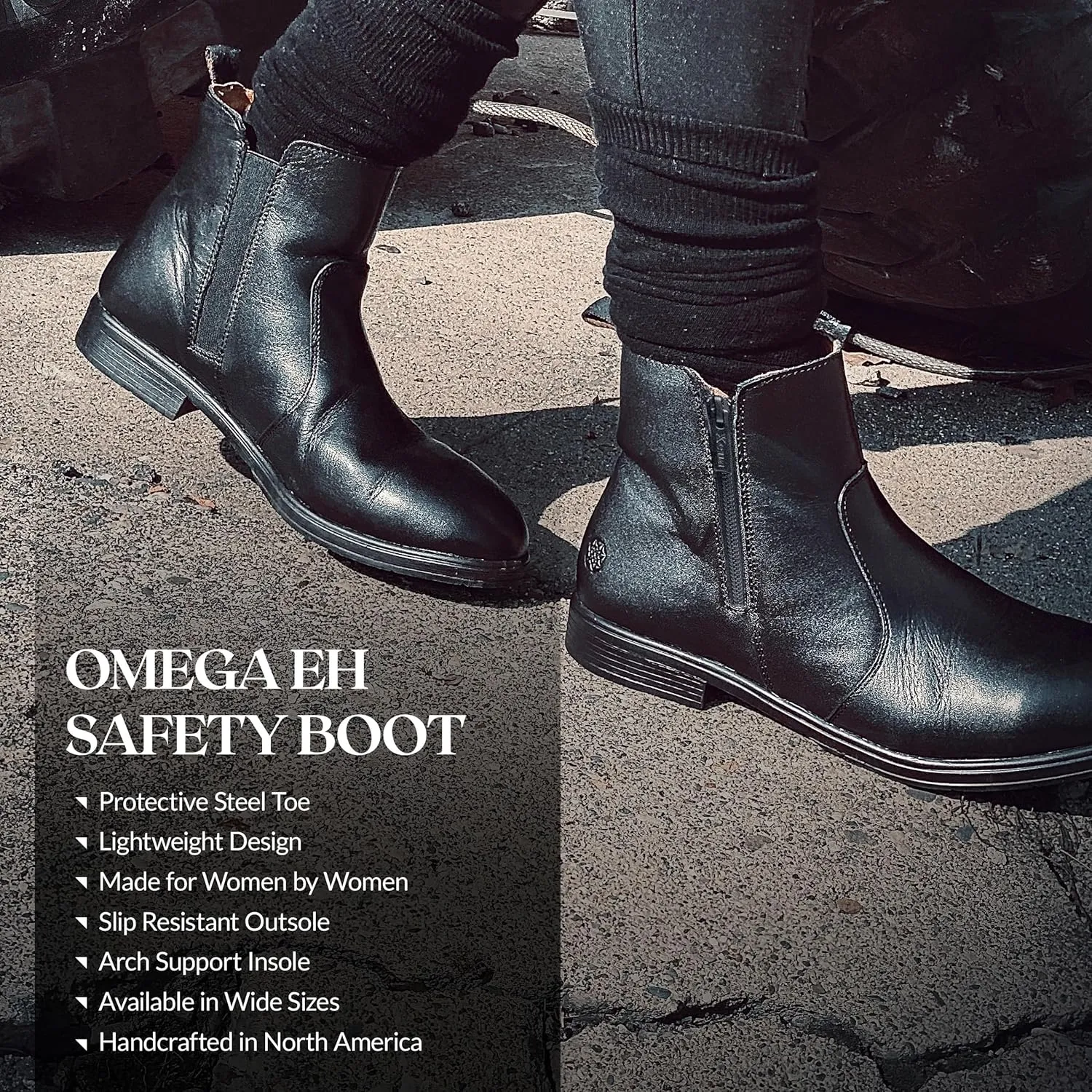 XENA Omega Womens Safety Steel Toe Work Boots, Stylish Leather, Lightweight, Breathable, Comfortable, Slip Resistant, Side Zipper, ASTM F2413-18 Certified, OSHA Compliant, EH Rated