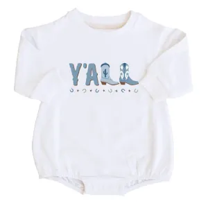 Y'all Graphic Sweatshirt Bubble Romper | White