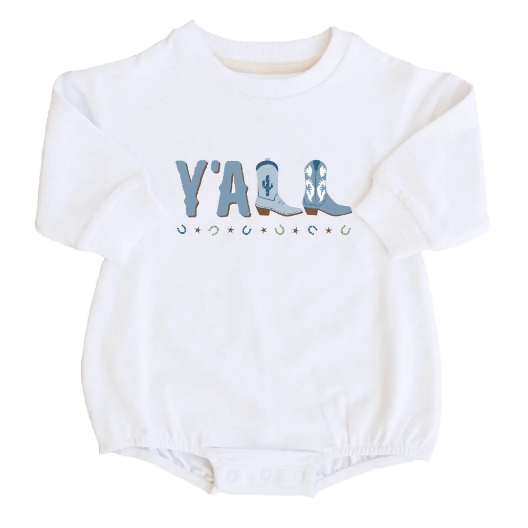 Y'all Graphic Sweatshirt Bubble Romper | White