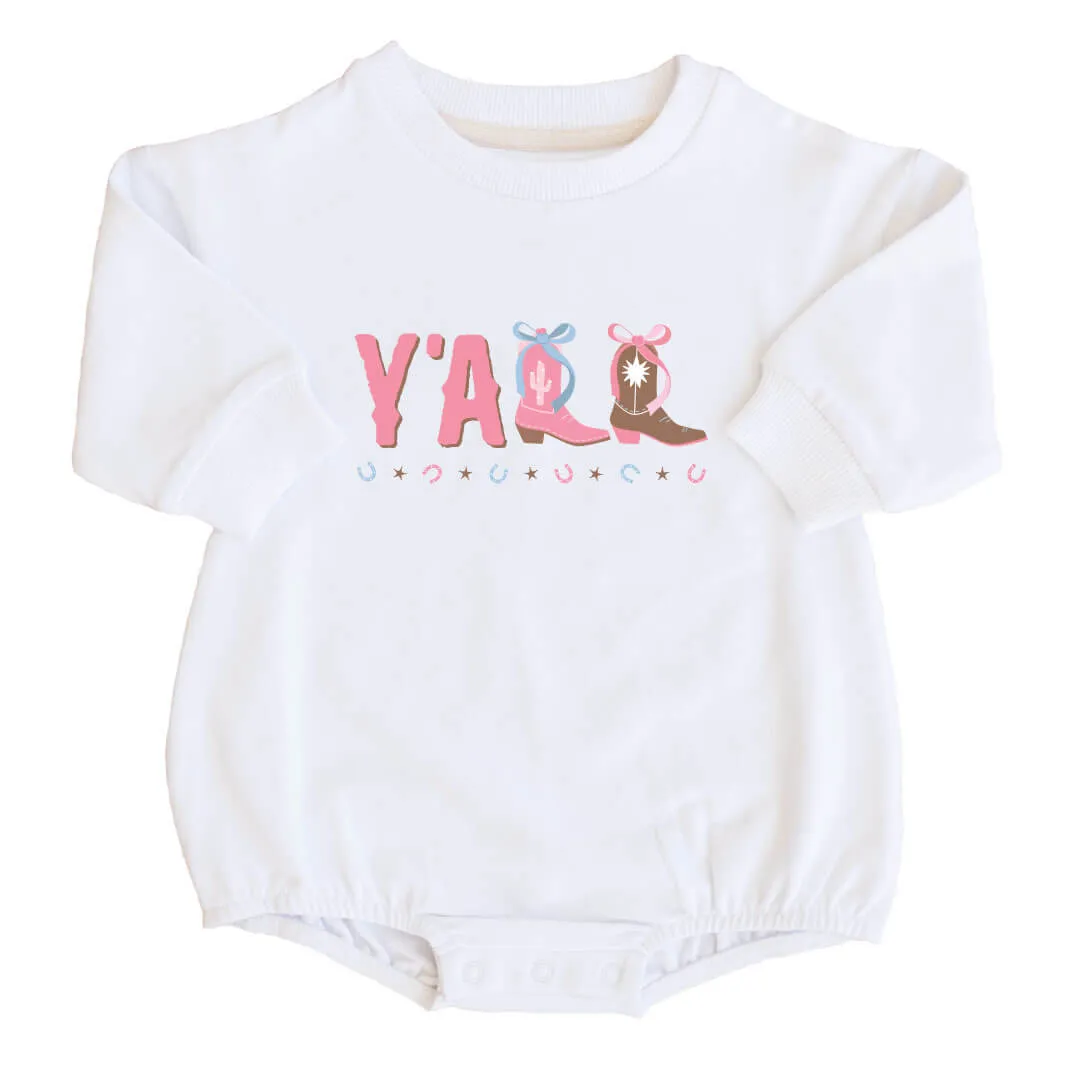 Y'all Graphic Sweatshirt Bubble Romper | White