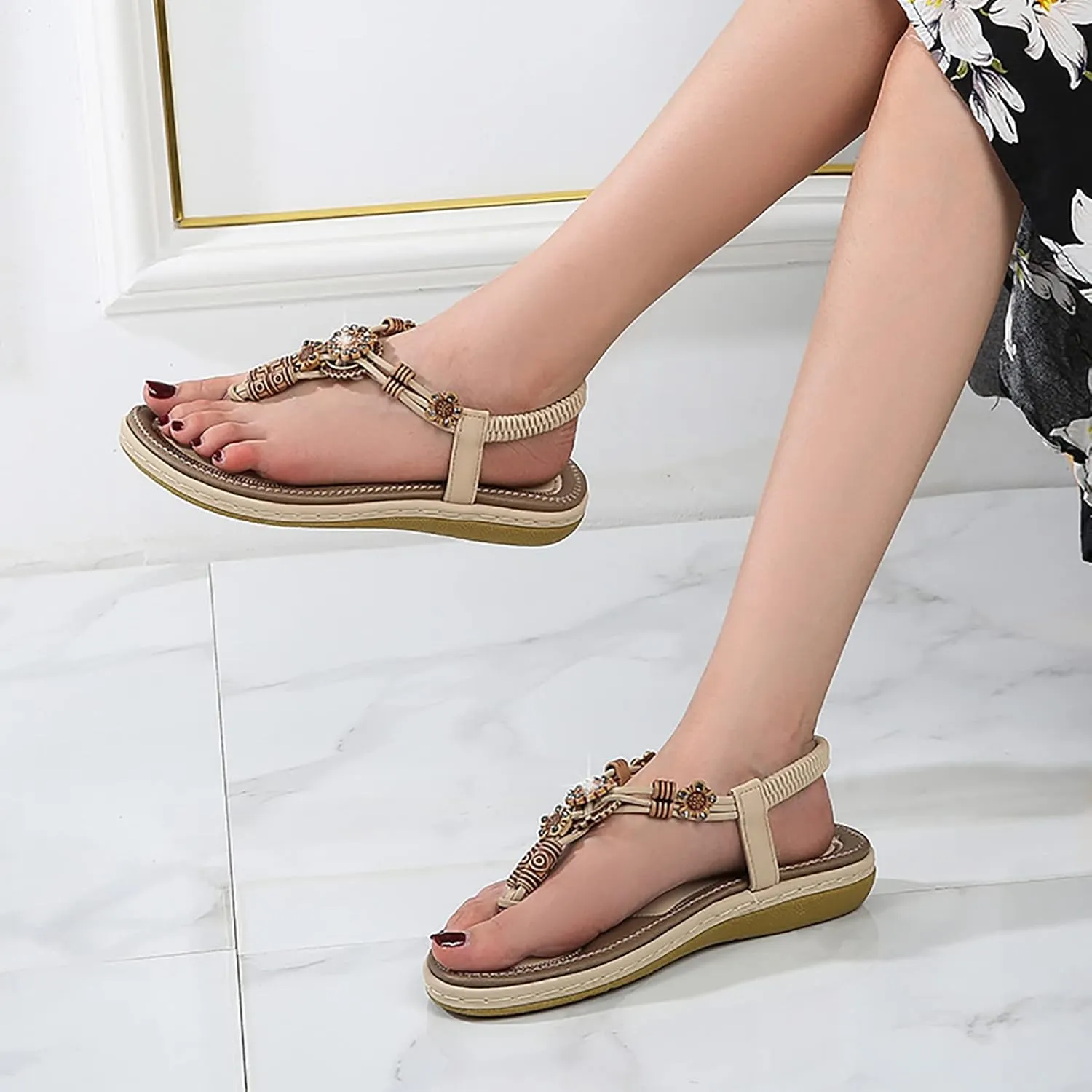 Yoga Mat Comfortable Flat Sandal for Women Fashion Versatile Leather Cool Shoes Soft Soled Sandals for Women