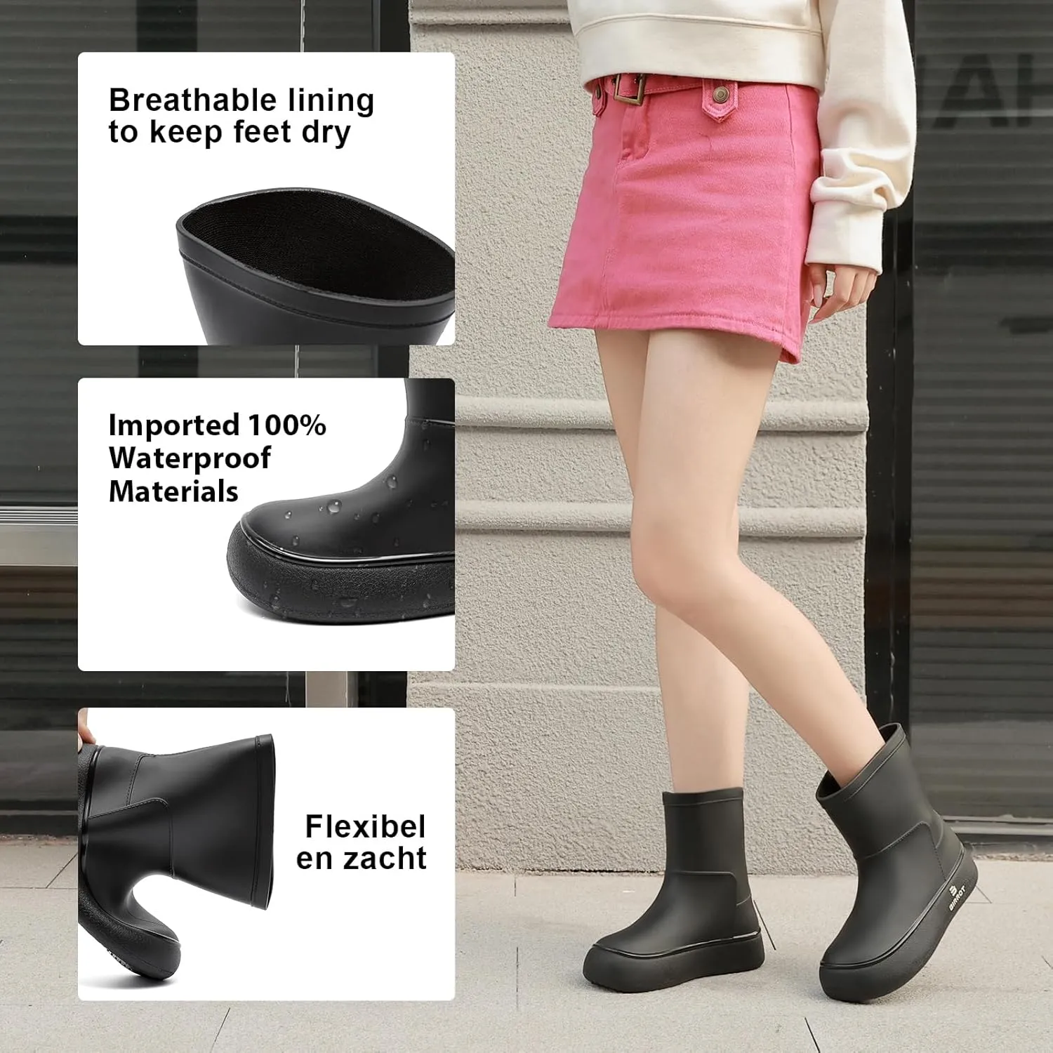YUHITYGZGS Rain Boots for Women, Lightweight Waterproof Rubber Boots, Anti-Slip Chelsea Womens Rain Boots, Stylish Mid Heel Ankle Garden Booties with Comfy Insoles for Outdoor